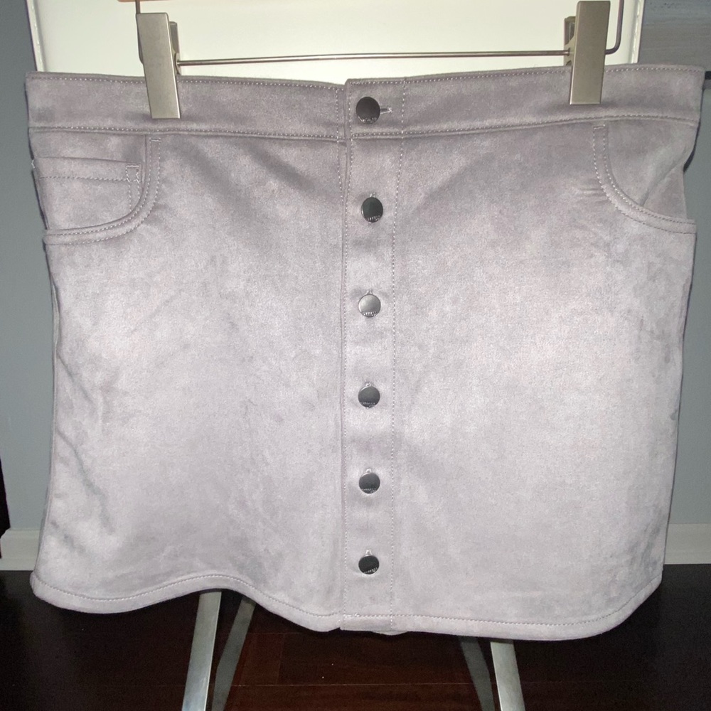 Express Grey Suede Button Down Mini Skirt with Pockets